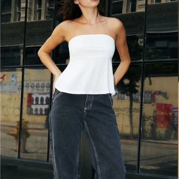 Brandy Melville White Strapless Babydoll Top - Picture 1 of 4